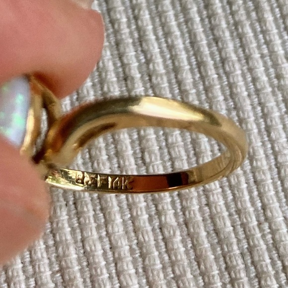 Vintage Baden & Foss Opal Heart 14k Solid Gold Ring Size 5.5 - Picture 6 of 16